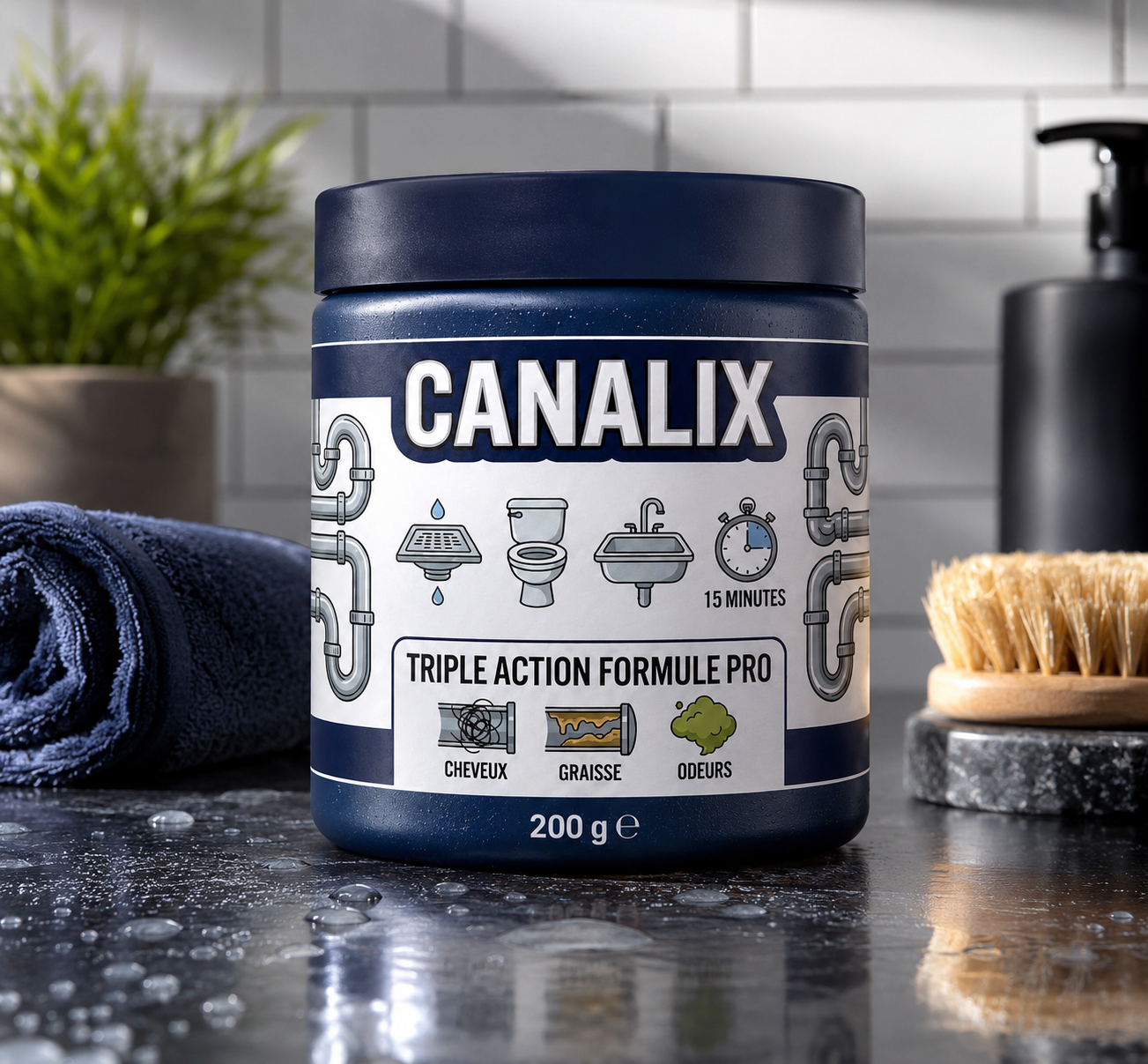Canalix™ — Déboucheur Canalisations Poudre Moussante | Triple Action | Résultats en 15 Minutes