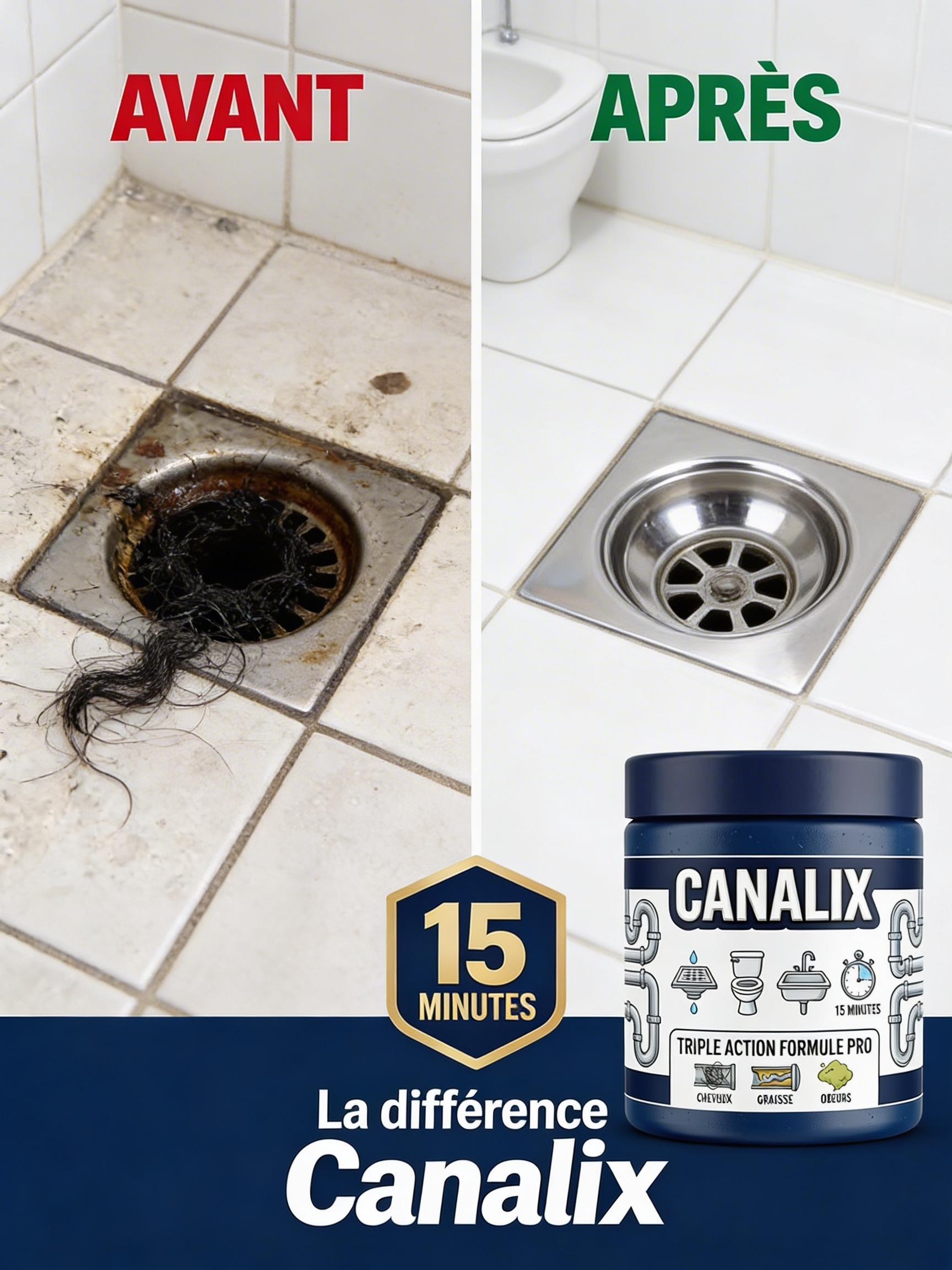 Canalix— Déboucheur Canalisations Poudre Moussante | Triple Action | Résultats en 15 Minutes